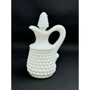 Fenton White "MILK GLASS" Hobnail Pattern,Cruet Creamer W/ Stopper, 5"T x 3"W